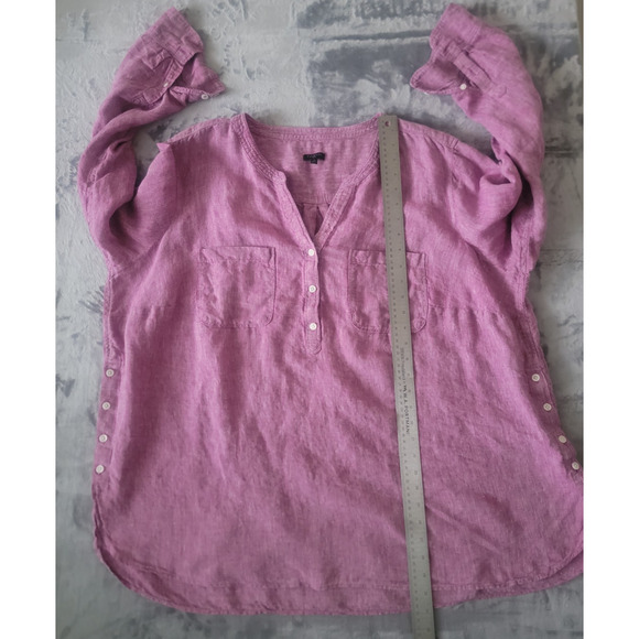 Talbots Popover Shirt Plus 3X Linen Long Sleeve Roll Tab 100% Linen Top Pink - Picture 7 of 12